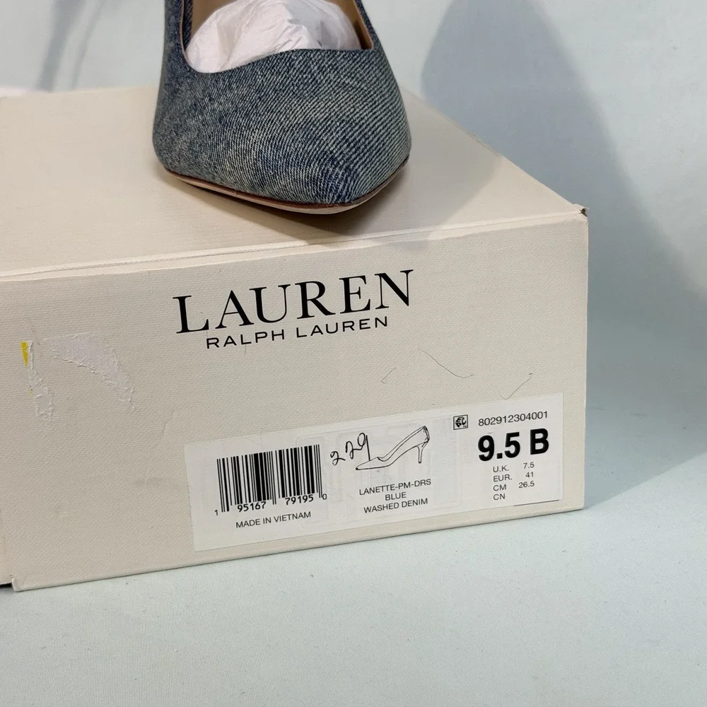 LAUREN‎ Ralph Lauren Size-9.5B Lanette Pointed Toe Pumps Heels Blue Denim